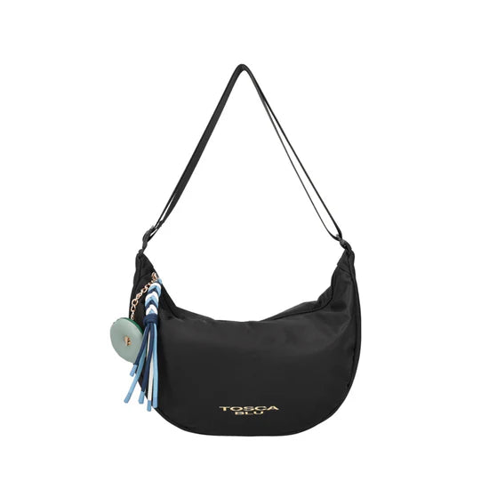 Borsa mezzaluna liquirizia con charm-TOSCA BLU